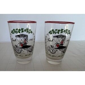 Libbey‎ 1950s Ford Model T 1901 Retro Automobile Bar Glasses Set of 2 Barware